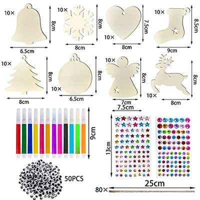 Weihnachtsbaum Deko Holz,Bemalen Holz Anhänger Tannenschmuck,224PCS Holzanhänger Christbaumschmuck Set,Ornamenten für Weihnachtsbaum,Holz Weihnachtsdeko Anhänger,Baumschmuck Basteln Weihnachten