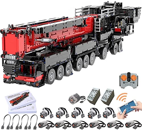 TRCS Technik Kran Bausteine, 7768 Teile 2.4G Groß Ferngesteuert Liebherr LTM1750-9.1 Mobilkran LKW mit 12 Motoren, Kranwagen Klemmbausteine Kompatibel mit Lego Technic, Rot, 110 x 16 x 22cm