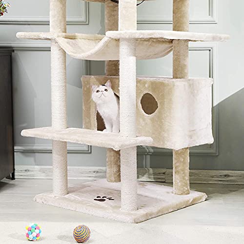 MSmask Kratzbaum groß XXL, 175cm Katzenbaum Grosse Katzen stabil mit 3 großer Aussichtsplattform,Katzenkratzbaum für große Katzen, Sisal-Kratzstangen (Beige)