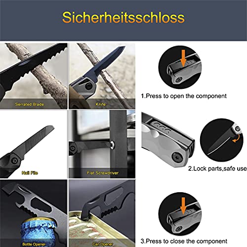 ORSIFOW Camping Tools, Multifunktionswerkzeug Edelstahl Camping Hammer mit Axt, Messer, Sah, Inbusschlüssel, Dosenöffner und Schraubendreher, Taschenwerkzeug für Camping,Wander, Auto Emergency