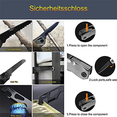 ORSIFOW Camping Tools, Multifunktionswerkzeug Edelstahl Camping Hammer mit Axt, Messer, Sah, Inbusschlüssel, Dosenöffner und Schraubendreher, Taschenwerkzeug für Camping,Wander, Auto Emergency