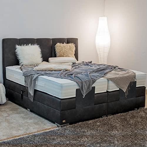 PAARA Boxspringbett Chicago Chrome GM | 10.000 Newton Motorleistung | Antirutsch-Matten | Royal-WS® Taschenfederkern Matratze mit GELAX® Topper Kern | Made in Germany (240 x 220 cm)