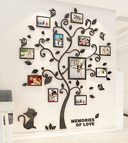 Wandaufkleber Baum Wandtattoo 3D DIY Familie Bilderrahmen Foto Sticker Familie Wandbilder Wandkunst für Hause Wohnzimmer Schlafzimmer Kinderzimmer Kindergarten (Schwarz,M-160*132cm)