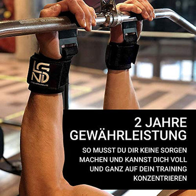 LEGEND Power-Zughaken für Profis - Neopren & Klettverschluss - 2er Set - Powerlifting Zughilfen mit Metall-Haken Fitness Bodybuilding Krafttraining