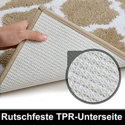 Homaxy rutschfest Badematten Set 2 teilig Weich Hochflor Bad WC Teppich Set Mikrofaser Badvorleger Set 2teilig -Beige