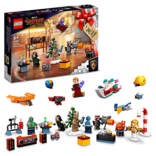 LEGO 76231 Marvel Guardians of The Galaxy Adventskalender 2022 mit Groot, Raumschiff und Superhelden-Minifiguren, baubarer Weihnachtskalender