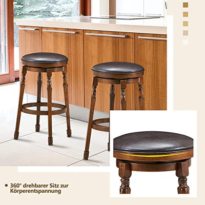 COSTWAY Drehbarer Barhocker 2er Set, Drehhocker mit um 360° drehbarem Sitz, Retro Barstuhl mit Fußstütze, gepolsterter Rundhocker, Bistrohocker aus Naturholz, für Küche Kneipen Cafés (74 cm hoch)