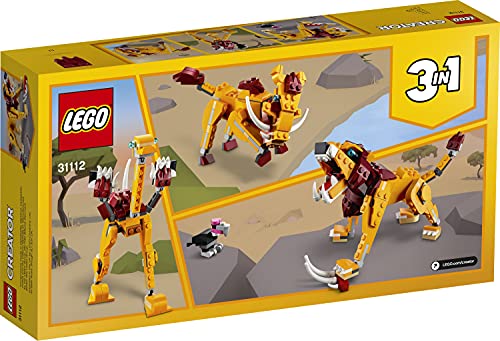 LEGO 31112 Creator 3-in-1 Wilder Löwe Set mit Vogel, Strauß und Warzenschwein Tierfiguren, Lernspielzeug, Konstruktionsspielzeug für Kinder ab 7 Jahre