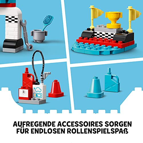 LEGO 10947 DUPLO Rennwagen Spielzeugautos, Spielzeug für Kleinkinder, Mädchen und Jungen ab 2 Jahre, Kinderspielzeug