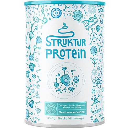 Strukturprotein - Collagen mit Marine Elastin, Hyaluronsäure, Keratin und Silicea - Kollagen Hydrolysat Peptide Type I, II, III & IV - Geschmacksneutral - 450g Collagen Pulver