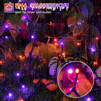 Halloween Deko Lichterkette-Ollny 20M 200LEDs Lichterkette Außen Strom Orange Lila-8 Modi Wasserdicht Halloween Lichterketten mit Stecker für Aussen Innen