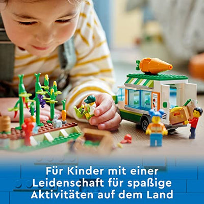 LEGO 60345 City Farm Gemüse-Lieferwagen, Bauernhof Spielzeug für Kinder ab 5 Jahre mit Food Truck, Gemüsebeet, 3 Minifiguren und Hasenfigur