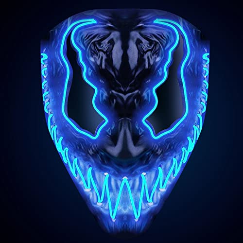 LED-Maske Devil blau | Premium-Qualität aus festem Kunststoff | Leuchtende Neon-Maske mit 3 Blinkmodi | Originelle Verkleidung für Halloween und Kostümparty | Original Cup®