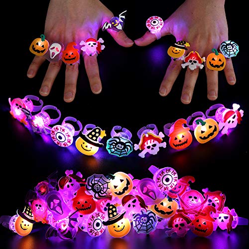 Twister.CK Halloween Kids LED Leuchtringe, 54 Stück LED Glow Party Leuchtspielzeug - Blinkende Ringkette Temporäre Tattoos für Halloween Party Supply Bags Filler