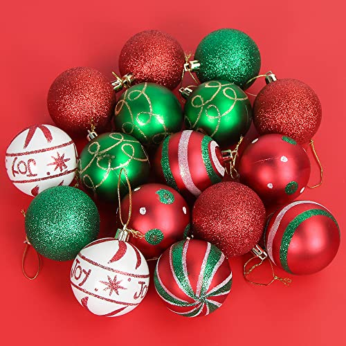 Weihnachtskugeln Set, 16 Stück Christbaumkugeln Rot Grün 6cm, Kunststoff Weihnachtsbaumkugeln Rot Grün, Christbaumschmuck Weihnachtsbaumschmuck, Weihnachtsbaum Dekoration