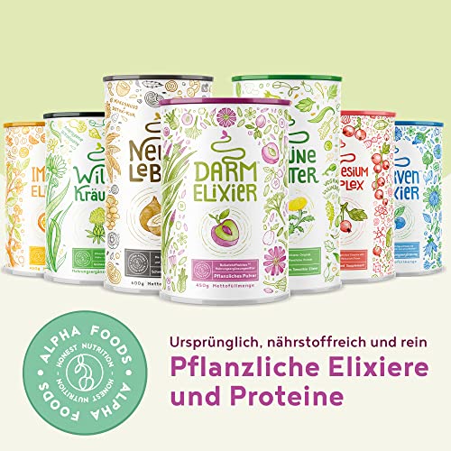 Darm-Elixier - Symbiotika mit Ballaststoffen und Alphabiom® Kulturen-Komplex, Flohsamenschalen, Inulin, Fenchel, Pektine, Klettenfrucht, Süßholzwurzel, Ohne Süßstoffe oder Aromen - 450 Gramm Pulver