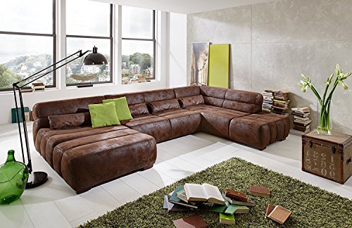 Cavadore Wohnlandschaft Scoutano, XXL-Couch in U-Form im Industrial Design, 363 x 76 x 227 cm, Lederoptik braun