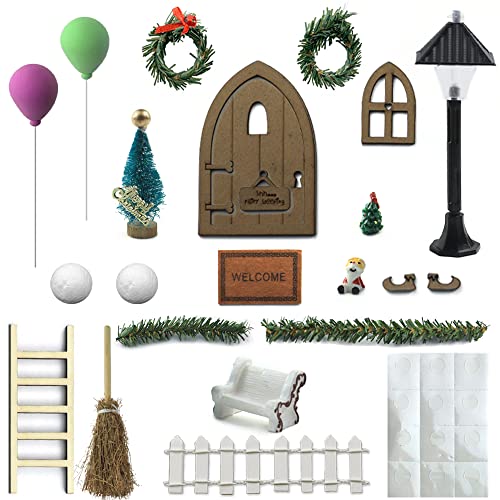 Wichteltür Zubehör Weihnachten, Amokee 22 pcs Wichteltür Weihnachten Set, Miniatur Puppenhaus Wichtel Zubehör Weihnachten Feentür, Wichtelhaus Weihnachtsdeko, Weihnacht Dänische Deko für Kinder