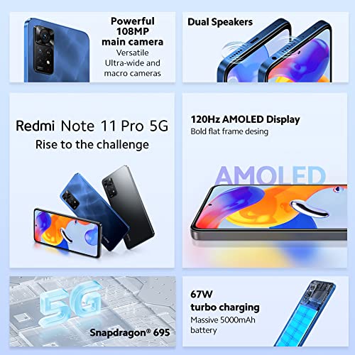 Xiaomi Redmi Note 11 Pro 5G, Smartphone + Kopfhörer, 8 + 128 GB Handy ohne Vertrag, 6,67'' 120 Hz FHD + AMOLED Display, Alexa Hands-Free, 108 MP Kamera, Graphite Gray (DE Version, Amazon Exclusive)