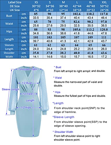 GRACE KARIN Damen Tüll Langarm V-Ausschnitt Bodycon Bleistiftkleid elegant Cocktail Knielang Kleid L Navy Blau CLE2815-4