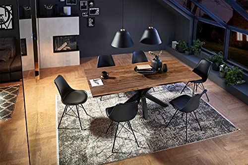 SAM Esszimmertisch 180x90cm Toledo, echte Baumkante, Akazienholz nussbaumfarben, massiver Baumkantentisch mit Spider-Gestell Mattschwarz, FSC® 100% Zertifiziert