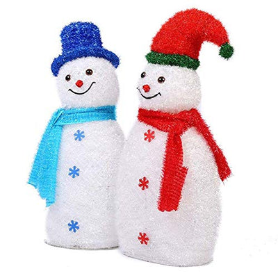 WANGIRL Lit Siamese Schneemann LED Beleuchtet Figur mit Schal Hut Warm Bunte Lichter Weihnachten Deko Eisen Rahmen Woollen für Innen Außen,90cm Draussen