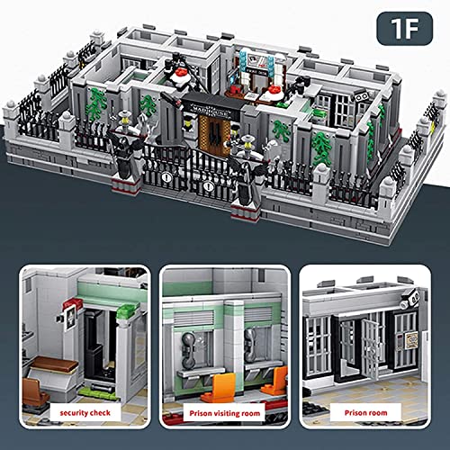 Arkham Asylum Modellbausatz, 4-stöckiges groß Modular Gebäude mit LED Beleuchtungsset, 7500 Teile Klemmbausteine Set Kompatibel mit Lego Arkham Asylum