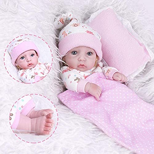 GLXLSBZ Reborn Baby-Puppe, realistische Babypuppen, 28 cm, Vollsilikon, Mini-Schlaf-Puppe, zum Baden geeignet, Spielzeug für Mädchen mit Korb, Kissen, Decken, Outfit für Kinder, Weihnachtsgeschenke