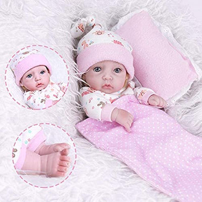 GLXLSBZ Reborn Baby-Puppe, realistische Babypuppen, 28 cm, Vollsilikon, Mini-Schlaf-Puppe, zum Baden geeignet, Spielzeug für Mädchen mit Korb, Kissen, Decken, Outfit für Kinder, Weihnachtsgeschenke