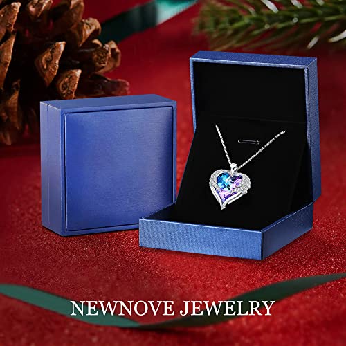 NEWNOVE Kette Damen Herz Halskette für Frauen Schmuck,Geschenk für Sie Frau Freundin Mama Valentinstag/Hochzeitstag/Jubiläum/Geburtstag/Weihnachten Lila