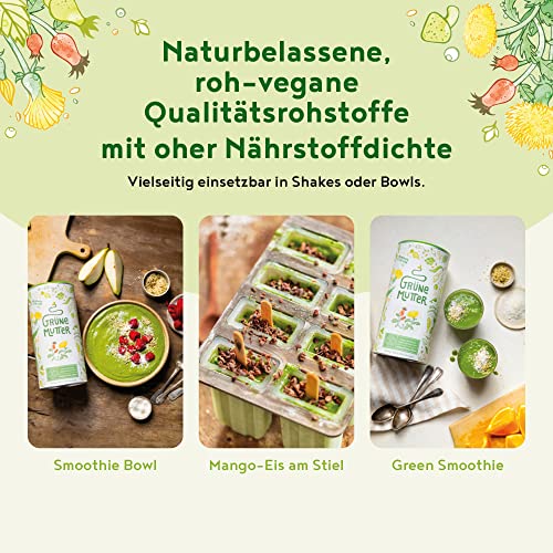 Grüne Mutter - Smoothie Pulver - Das Original Superfood Elixier u.a. mit Weizengras, Brennnessel, Mariendistel, Braunalge, Alfalfa, OPC & weiteren Superfoods - Mit Coenzym Q10 - 600 Gramm Pulver