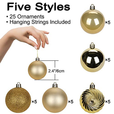 6CM Weihnachtsdeko Weihnachtskugeln, 25 Stücke Bruchsiche Christbaumkugeln Ornamente Weihnachtsbaumschmuck für Weihnachtsbaum Christbaumkugeln Weihnachtsdekoration Kugeln