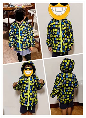 IDGREATIM Jungen Regenjacke Mit Reißverschlusstasche Gelbe Kinderjacke Jungen Herbsttop Wind- und wasserdichte Kinderjacke