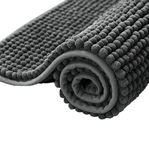 subrtex Badematte rutschfest Badteppich aus Chenille Saugfähig Badezimmerteppich Weich Maschinenwaschbar Badvorleger mit Wasserabsorbierenden (40×60cm, Grau)