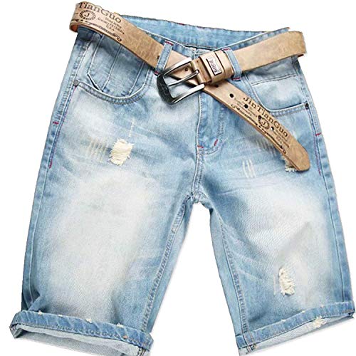 AITESEN Herren Denim Jeans Shorts Sommer Kurze Hose hellblau Ohne Guertel W28-W44 W28