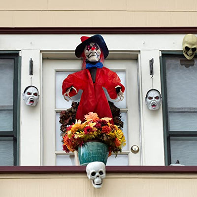 THE TWIDDLERS Gruseliger Zombie Clown, Animiertes Skelett mit Farbwechselnden LED-Augen & Biegsamen Armen (80cm) - Halloween Deko für Drinnen & Draußen, Spukhaus, Requisiten