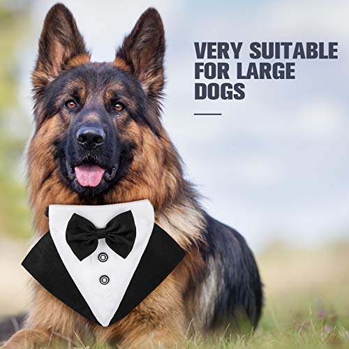 Formale Hund Smoking Bandana Hund Hochzeit Bandana Hunde Halsband mit Fliege und Krawatte Designs Verstellbar Schwarz Halsband Formale Smoking Hund Fliege Verstellbar Halstuch (Schwarz, L)