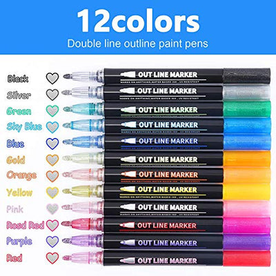 ECtury Glitzerstifte Magische Stifte - Geschenke für Mädchen, 12 Outline Stifte Glossy Pen Metallic Zauberstifte für Malen, Scrapbooking, Basteln Mädchen, Einschulung Mädchen Geschenke 4-12 jahre