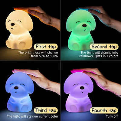 Hund Nachtlicht Kinder, Kawaii Welpe Nachttischlampe Kinder,Silikon Touch Nachtlicht Baby,USB LED Lampe Batteriebetrieben Kinderzimmer Deko,Stilllicht nachtlicht Akku Lampe Dimmbar,Weihnachtsgeschenke