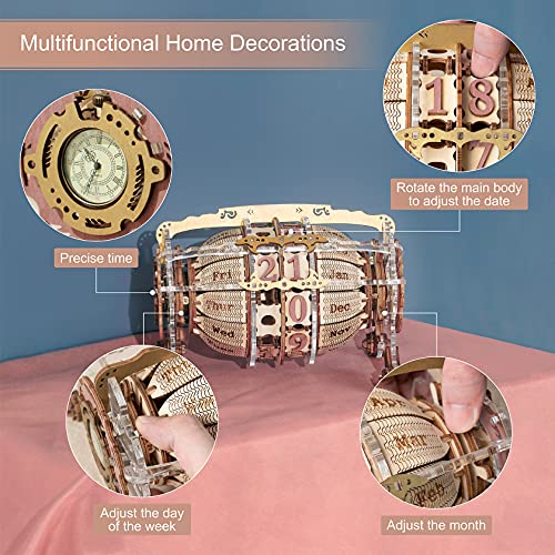 Robotime 3D Holz Mechanisches Puzzle Modellbausätze 250PCS Steampunk Barrel Time Clock Kalender Baukasten DIY Modell BAU Holz Kits zum Erwachsene