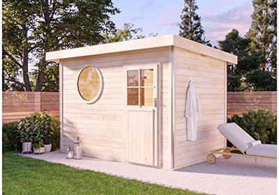 FinnTherm Saunahaus Relax O aus Holz Gartensauna mit 38 mm Wandstärke Sauna Außensauna Pultdach