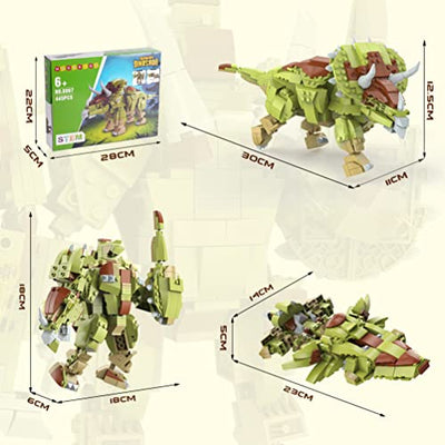 HOGOKIDS Dinosaurier Spielzeug Bausatz für Kinder - 445 Stücke Jurassic Dinosaurier Bauspielzeug, 3 In 1 Triceratops Roboter Raumschiff, Dino Bausätze Geschenk für Jungen ab 6 7 8 9 10 11 12 Jahren