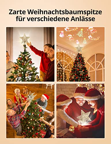 Weihnachtsdeko Christbaumschmuck, Weihnachtsbaumspitze Stern Weihnachtsbaum Topper, Christbaumspitze LED Weihnachtsmann Projektor 180° drehbare Musterprojektion für Weihnachten, Party, Innendekoration