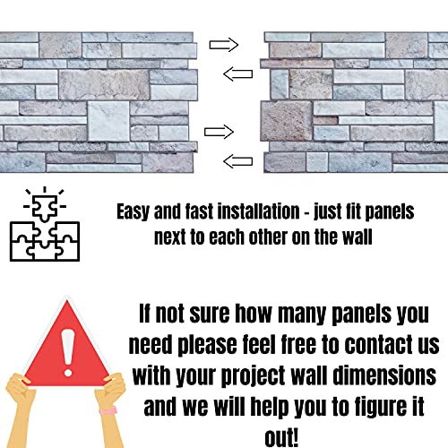 Wandverkleidung aus Naturgranit in Steinoptik, PVC, grau, 20 Stück, 9,37 m² | 100,86 m² – echte Steinziegel Schieferoptik und Haptik – Kunststoff 3D Wandverkleidung