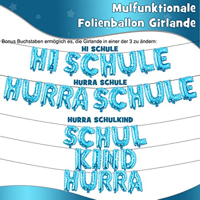 iZoeL Einschulung Deko Jungen Blau HURRA SCHULKIND Girlande SCHULKIND Folienballon 15 Schulanfang Luftballon 14 Deko Konfetti Schuleinführung Einschulungsfeier Dekoration