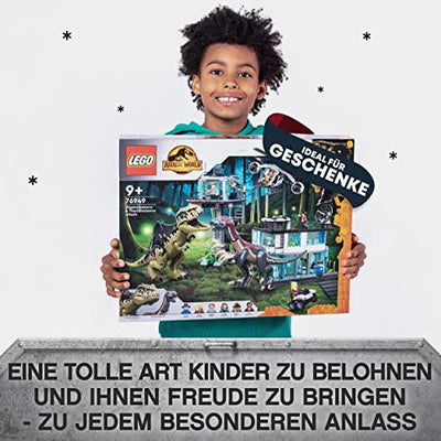 LEGO 76949 Jurassic World Giganotosaurus & Therizinosaurus Angriff, Dinosaurier Spielzeug mit Hubschrauber, Auto und 2 Dino Figuren, Geschenk zu Weihnachten