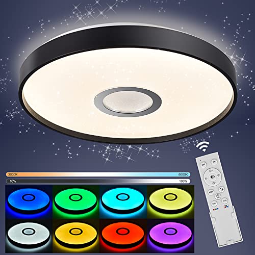 Anten RGB Deckenleuchte Dimmbar | Sternenhimmel RGB Deckenlampe mit 7 Lichtfarben | 36W 2880LM LED Deckenleuchten Farbwechsel mit Fernbedienung | Geeignet für Schlafzimmer Wohnzimmer Esszimmer, Ø39cm