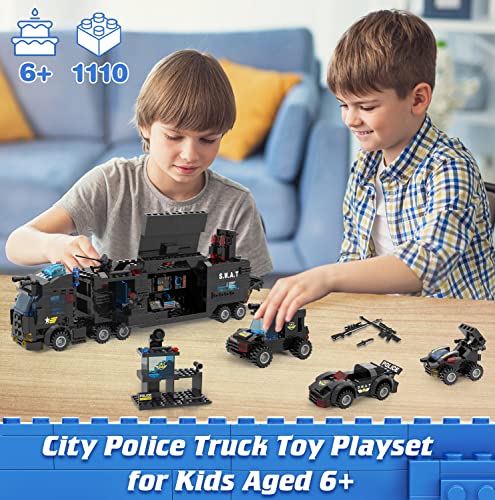 25 in 1 City Polizeistation Bausteine Set,City Polizei Mobile Einsatzzentrale Set mit Hubschrauber,Kreuzer, Raketenfahrzeuge,Rollenspiel Geschenk, Geeignet für Kinder Jungen Mädchen ab 6-12,1020 Stück