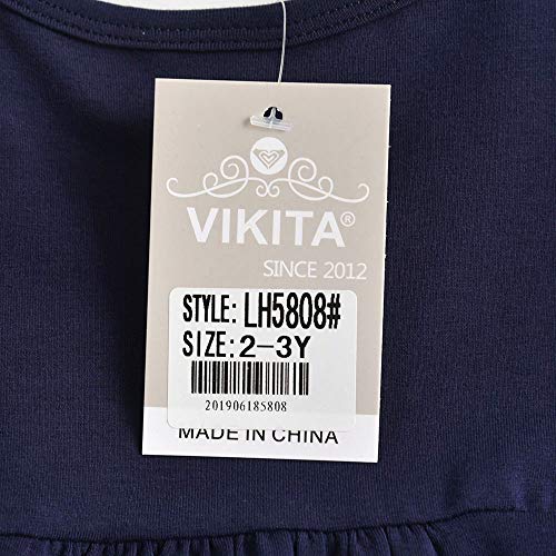 VIKITA Mädchen Streifen Baumwolle Langarm T-Shirt Freizeit Kleid H5808 7-8 Jahre