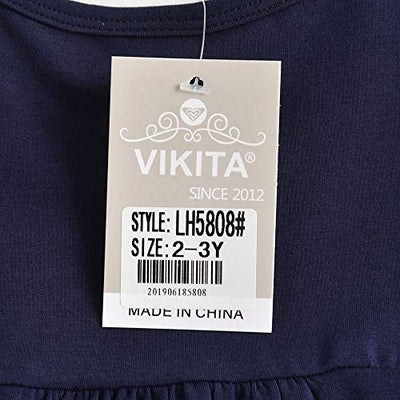 VIKITA Mädchen Streifen Baumwolle Langarm T-Shirt Freizeit Kleid H5808 7-8 Jahre